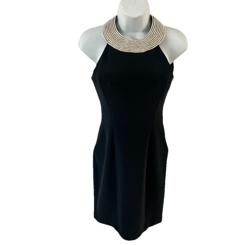 Alex Evenings Black Mini Dress with Pearl Embellishment